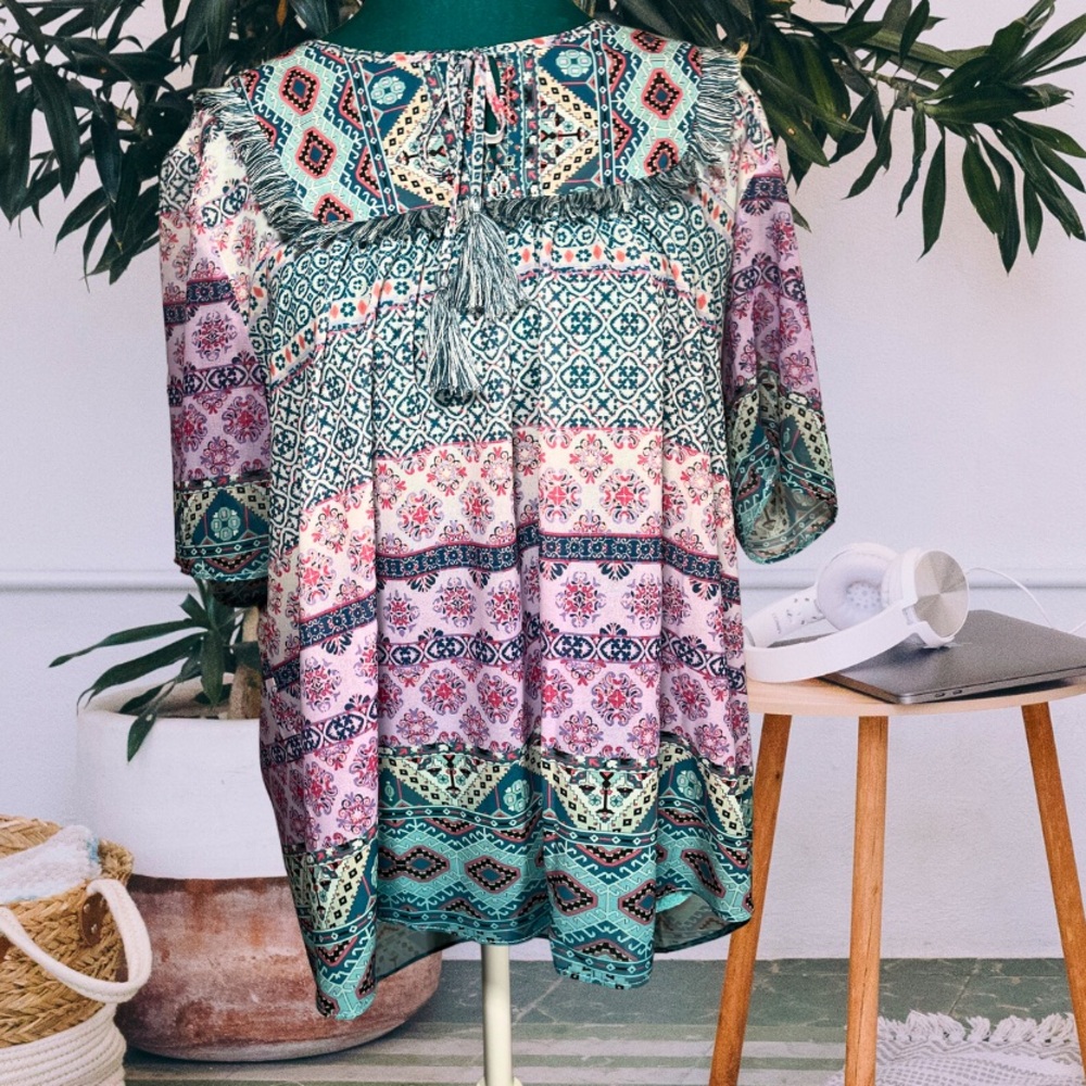 Farmers Market Boho Tassel Blouse